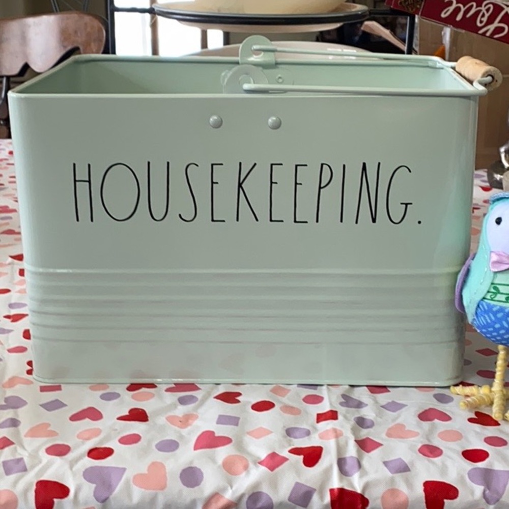 Rae Dunn mint green cleaning caddy HOUSEKEEPING.